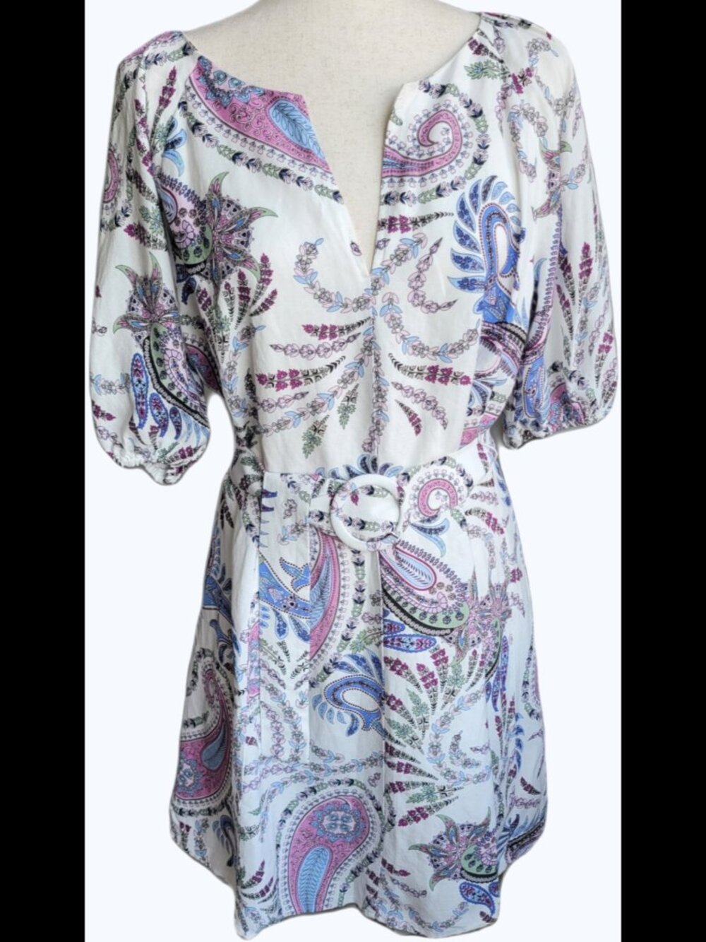 LOFT Paisley Print Mini Dress Puff Sleeve Fit & Flare NWT Size 8